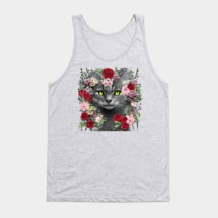 Beautiful Floral Gray Cat Tank Top